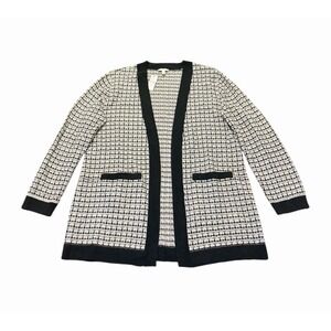 Talbots Womens MP Sweater Open Cardigan Black White Long Sleeve Cotton Blend NWT